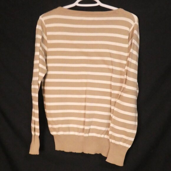 GEORGE | medium | Beige and White Striped V-Neck Lightweight Sweater - Picture 2 of 14
